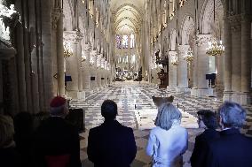 President Macron Visits Notre-Dame Cathedral One Week Before Its Reopening - Paris