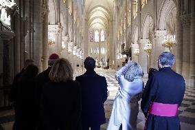 President Macron Visits Notre-Dame Cathedral One Week Before Its Reopening - Paris