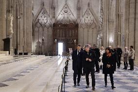 President Macron Visits Notre-Dame Cathedral One Week Before Its Reopening - Paris