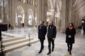 President Macron Visits Notre-Dame Cathedral One Week Before Its Reopening - Paris