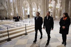 President Macron Visits Notre-Dame Cathedral One Week Before Its Reopening - Paris