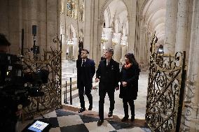 President Macron Visits Notre-Dame Cathedral One Week Before Its Reopening - Paris