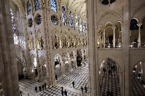 President Macron Visits Notre-Dame Cathedral One Week Before Its Reopening - Paris