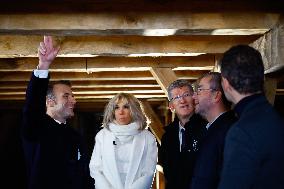 President Macron Visits Notre-Dame Cathedral One Week Before Its Reopening - Paris