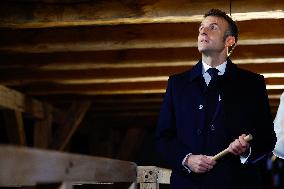 President Macron Visits Notre-Dame Cathedral One Week Before Its Reopening - Paris