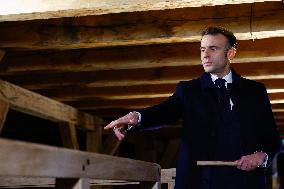 President Macron Visits Notre-Dame Cathedral One Week Before Its Reopening - Paris