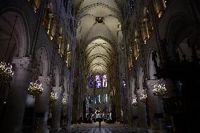 President Macron Visits Notre-Dame Cathedral One Week Before Its Reopening - Paris