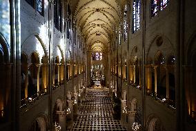 President Macron Visits Notre-Dame Cathedral One Week Before Its Reopening - Paris