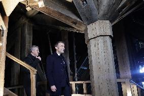 President Macron Visits Notre-Dame Cathedral One Week Before Its Reopening - Paris