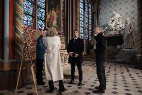 President Macron Visits Notre-Dame Cathedral One Week Before Its Reopening - Paris