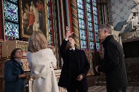 President Macron Visits Notre-Dame Cathedral One Week Before Its Reopening - Paris