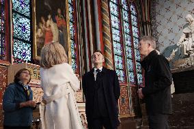 President Macron Visits Notre-Dame Cathedral One Week Before Its Reopening - Paris