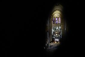 President Macron Visits Notre-Dame Cathedral One Week Before Its Reopening - Paris