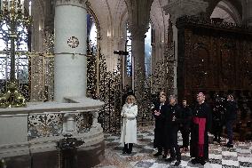 President Macron Visits Notre-Dame Cathedral One Week Before Its Reopening - Paris