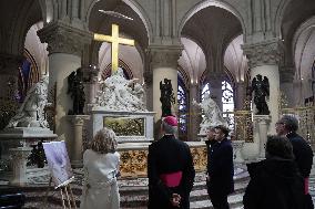 President Macron Visits Notre-Dame Cathedral One Week Before Its Reopening - Paris