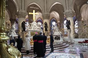 President Macron Visits Notre-Dame Cathedral One Week Before Its Reopening - Paris