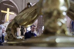 President Macron Visits Notre-Dame Cathedral One Week Before Its Reopening - Paris