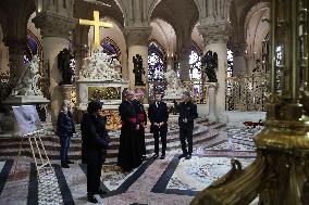 President Macron Visits Notre-Dame Cathedral One Week Before Its Reopening - Paris