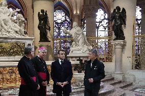 President Macron Visits Notre-Dame Cathedral One Week Before Its Reopening - Paris