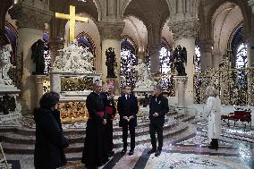 President Macron Visits Notre-Dame Cathedral One Week Before Its Reopening - Paris