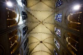 President Macron Visits Notre-Dame Cathedral One Week Before Its Reopening - Paris