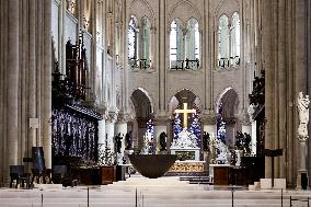 President Macron Visits Notre-Dame Cathedral One Week Before Its Reopening - Paris