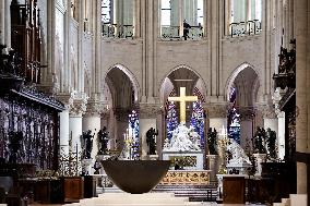 President Macron Visits Notre-Dame Cathedral One Week Before Its Reopening - Paris