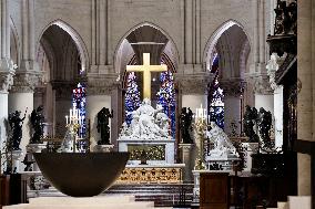 President Macron Visits Notre-Dame Cathedral One Week Before Its Reopening - Paris