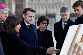 President Macron Visits Notre-Dame Cathedral One Week Before Its Reopening - Paris