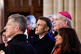 President Macron Visits Notre-Dame Cathedral One Week Before Its Reopening - Paris