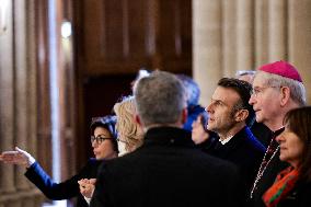 President Macron Visits Notre-Dame Cathedral One Week Before Its Reopening - Paris