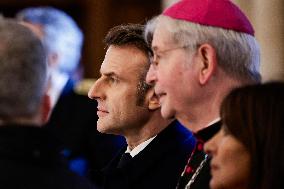 President Macron Visits Notre-Dame Cathedral One Week Before Its Reopening - Paris