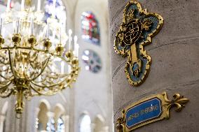 President Macron Visits Notre-Dame Cathedral One Week Before Its Reopening - Paris