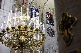 President Macron Visits Notre-Dame Cathedral One Week Before Its Reopening - Paris