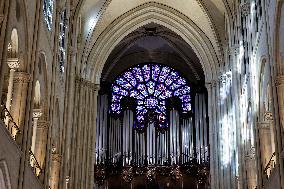 President Macron Visits Notre-Dame Cathedral One Week Before Its Reopening - Paris