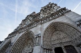 President Macron Visits Notre-Dame Cathedral One Week Before Its Reopening - Paris