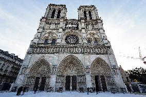 President Macron Visits Notre-Dame Cathedral One Week Before Its Reopening - Paris