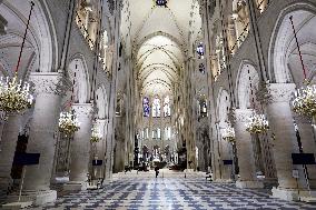 President Macron Visits Notre-Dame Cathedral One Week Before Its Reopening - Paris