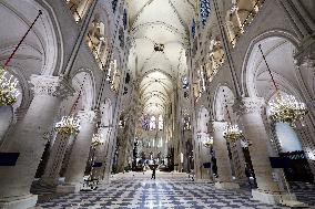 President Macron Visits Notre-Dame Cathedral One Week Before Its Reopening - Paris