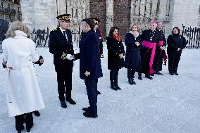 President Macron Visits Notre-Dame Cathedral One Week Before Its Reopening - Paris