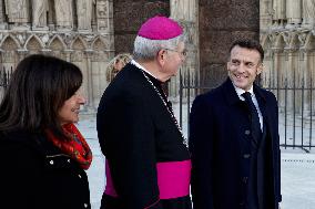 President Macron Visits Notre-Dame Cathedral One Week Before Its Reopening - Paris