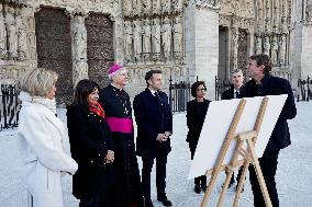 President Macron Visits Notre-Dame Cathedral One Week Before Its Reopening - Paris