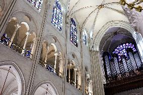 President Macron Visits Notre-Dame Cathedral One Week Before Its Reopening - Paris