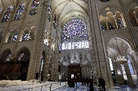 President Macron Visits Notre-Dame Cathedral One Week Before Its Reopening - Paris