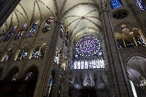 President Macron Visits Notre-Dame Cathedral One Week Before Its Reopening - Paris