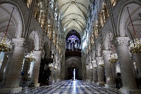 President Macron Visits Notre-Dame Cathedral One Week Before Its Reopening - Paris