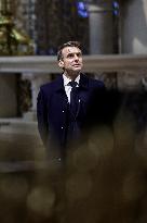 President Macron Visits Notre-Dame Cathedral One Week Before Its Reopening - Paris