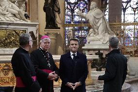 President Macron Visits Notre-Dame Cathedral One Week Before Its Reopening - Paris