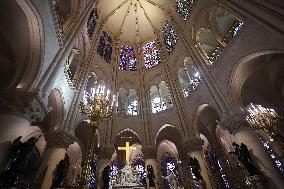 President Macron Visits Notre-Dame Cathedral One Week Before Its Reopening - Paris