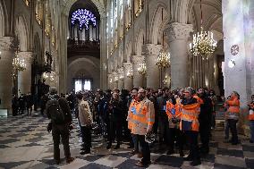 President Macron Visits Notre-Dame Cathedral One Week Before Its Reopening - Paris